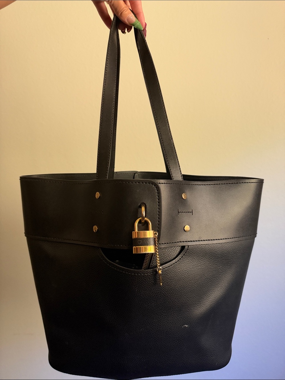 Chloé Aby Large Black Leather Tote Bag Gold Hardware